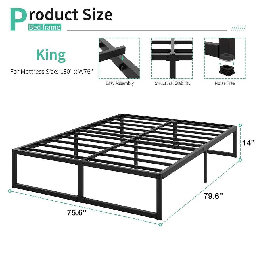 Amazon.com: Lutown-Teen 14 Inch King Bed Frame Sturdy